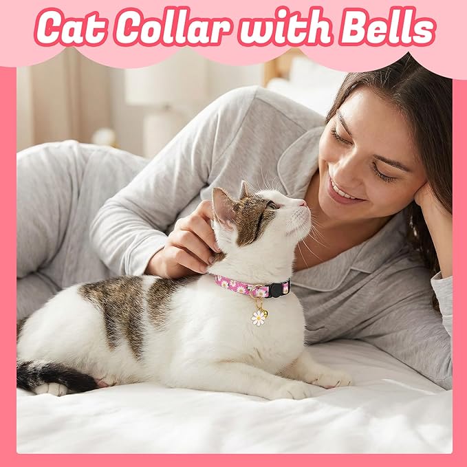 10 Pack Breakaway Cat Collars with Bells Flower Pendants Adjustable Floral Cat Collars Safety Kitten Collar with Bell for Girl Boy Cats