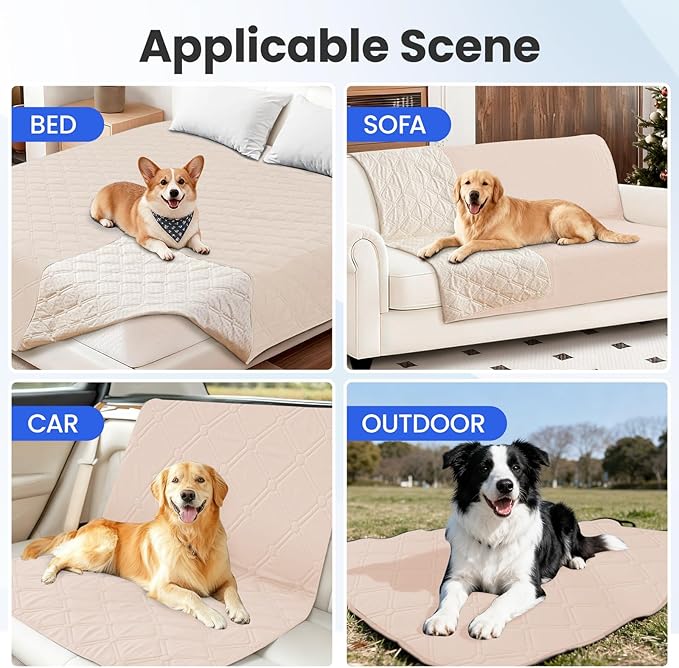 Waterproof Dog Blanket, Non-Slip Soft Pet Bed Cover, Couch Cover for Dogs Washable, Protects Sofa, Furniture, Crate, Car, Tear Resistant Leakproof Pet Blanket (52x82 Inch, Beige)