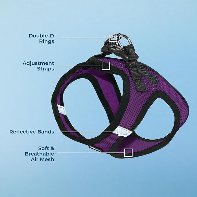 Best Pet Supplies - All Weather Mesh/Plush, Reflective, No Pull Harness for Small, Medium Dogs, Cats - Secure with Hook & Loop Fastener, Buckle, Double D-Rings - Purple/Black Trim, XL