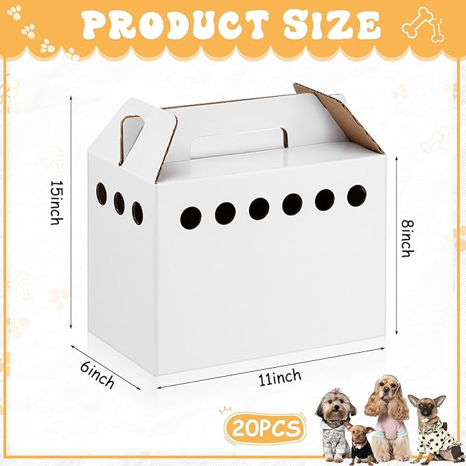 Tenceur 20 Pack Cardboard Pet Carrier Disposable Small Animal Carrier White Puppy Cat Transport Carrier Box for Chicken Hamsters Gerbils Birds Reptiles, 11 x 6 x 8 Inches