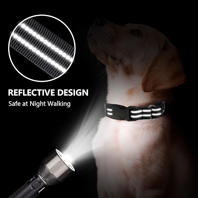 Martingale Dog Collar, Adjustable Nylon Reflective Collar with Buckle No Pull Dog Collar for Small Medium Large Dogs (Black S)