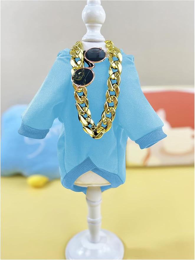 QWINEE 3Pcs Dog Hoodie Cat Apparel Dog Custume Set with Necklace and Sunglasses Pet Clothes for Puppy Small Medium Dogs Cats Light Blue XX-Small