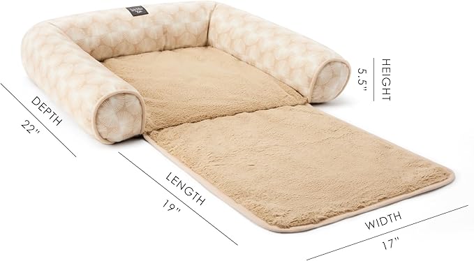 Nicole Miller New York PET Kendall Fluted Geo Cozy Couch Protector Pet Bed, Cozy & Calming, Non-Slip Bottom, Machine Washable, Taupe, Large 40"x23"x4"