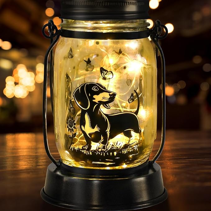 Dachshund Gifts for Women/Men Dachshund Solar Lanterns Mom Birthday Wiener Dog Lovers Lantern Pet Loss Sausage Dog Memorial Lights Solar Garden Decoration for Yard, Patio,Backyard,Porch Torches Lights