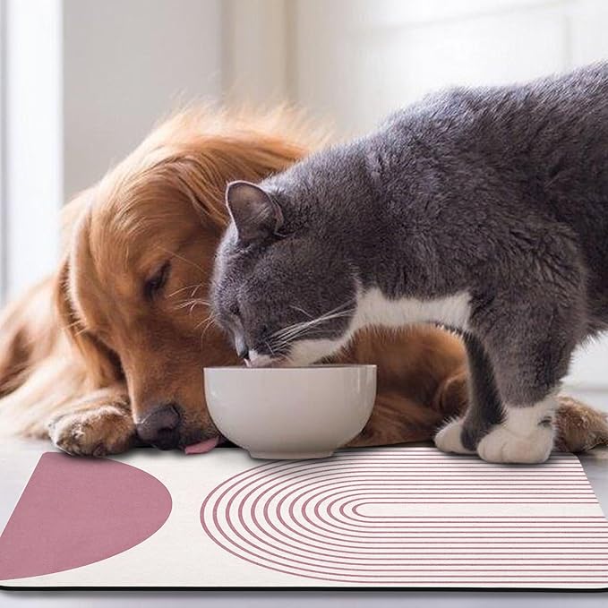 Dog Food Mats for Floors Waterproof, Cat Water Bowl Mats Pet Feeding Absorbent Mat Placemats for Food and Water Pink Bohemia 17 * 30 inch