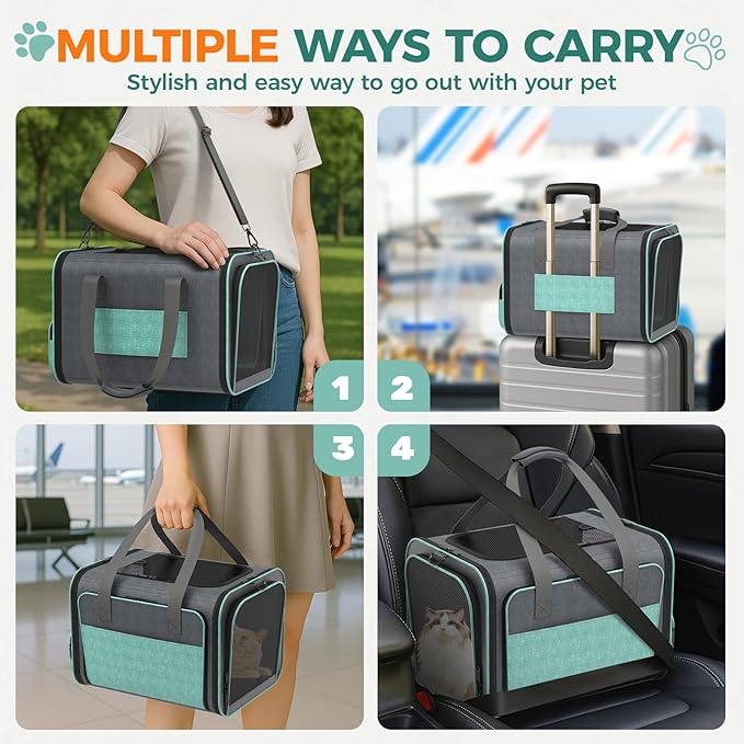 Cat Carrier for Airline Approved: Soft-Sided Cat Carrier Expandable for Small Dogs up to 15LBS - Pet Travel Bag for TSA Approved - Breathable for Airplane Camping Outdoor