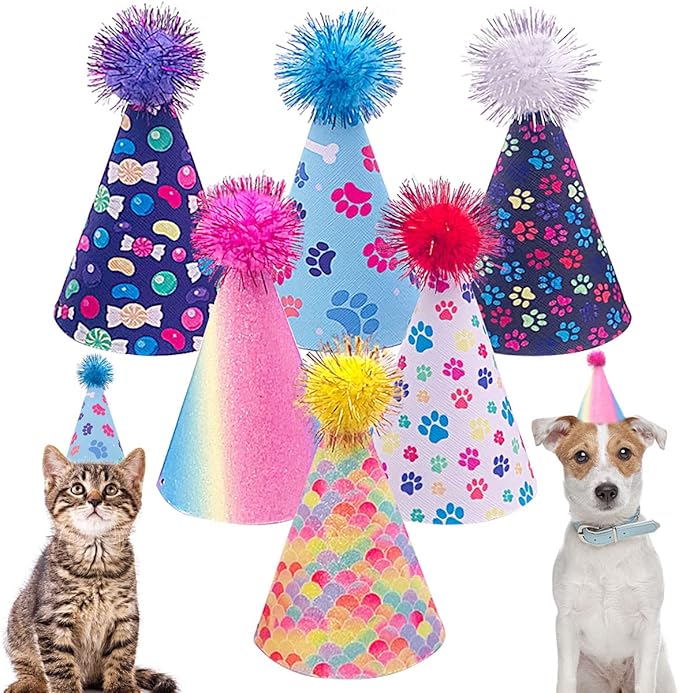 6pcs/Pack Dog Birthday Hat Party Hats Supplies for Small Medium Doggie Puppies Cat Kitten Decorations Grooming Accessories