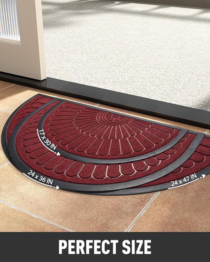 tchdio Door Mat Outdoor Indoor Entrance Doormat-Semicircular Durable Rubber Non Slip Front Door Mat for Outside Inside Entry Entryway Dirt Trapper WelcomeMat for Muddy Paws and Shoes-Red 17”x30”