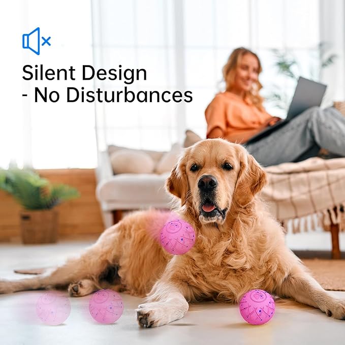 Interactive Dog Ball, Automatic Moving, Bouncing and Rotating, Silent Foam Material, IP54 Waterproof Rating, Smart Active Rolling, Stimulation Toys for Medium and to Keep Them Busy (Pink)