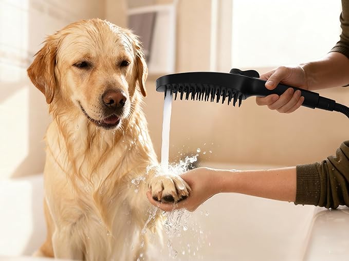 G-Promise 3 Mode Dog Shower Attachment with Pause Mode, Dog shower Sprayer with 86 Inches Stainless Steel Hose, Metal Diverter, Adhesive Holder, for Fast and Easy Dog Bathing and Cleaning(Matte Black)