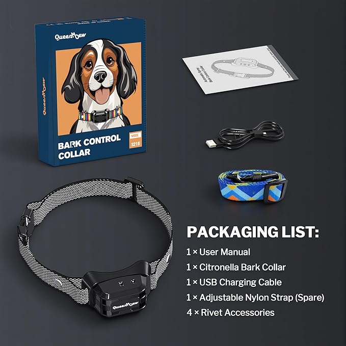 Bark Collar, Dog Bark Collar for Large Medium Small Dogs, Citronella Dog Bark Collar with Adjustable Spray & Sensitivity, Rechargeable Anti-Bark Collar for Dogs with Safe, 2 Collar Straps(Black)