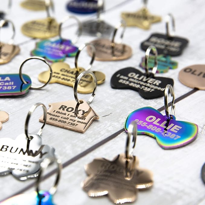 Engraved Dog Tags Personalized - Stainless Steel Engraved Dog Cat ID Tags Front & Back up to 8 Lines of Text Color Plating Gold, Rose Gold, Blue, Black, Nebula by PetANTastic