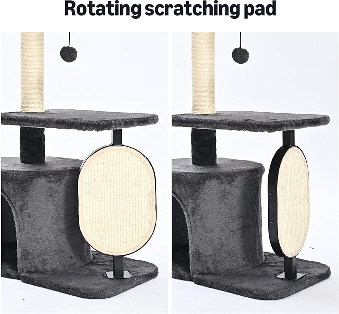 Amazon Basics Cat Tree Tower, Solid Steel Frame with Removable Scratching Pad, Gray, 32 Inches