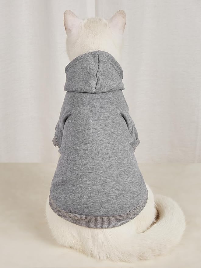 QWINEE Basic Dog Hoodie Sweatshirt Puppy Sweater Warm Cat Costumes Pet Clothes for Chihuahua Puppy Kitten Small Medium Dogs Black and Grey Small