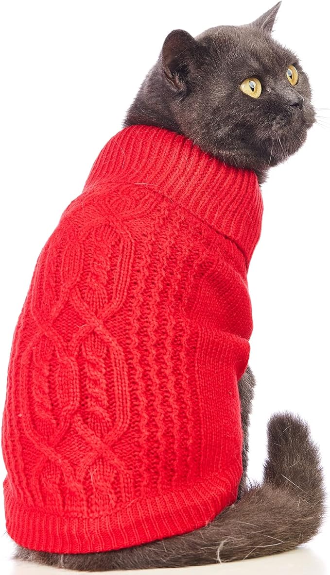 Stretchy Cat Sweater - 17 Colors & 6 Sizes | Snug Winter-Ready Knit for Boy/Girl Cats & Kittens(Red, Small)