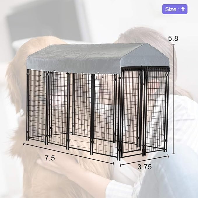 BestPet 8 x 4 x 6 Ft Dog Kennel Outdoor Dog Pen Playpen House Heavy Duty Dog Crate Metal Galvanized Welded Pet Animal Camping Cage Fence with UV-Resistant Waterproof Cover and Roof