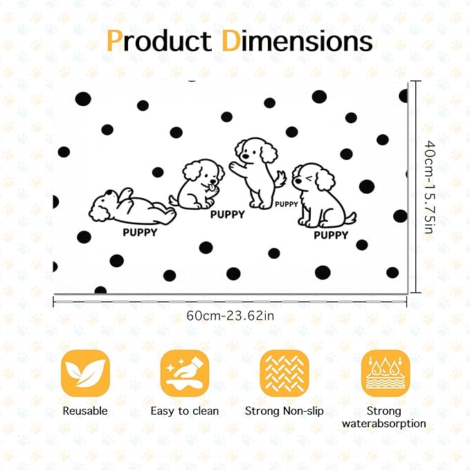Puppy Pattern Pet Feeding Mat 24x16 Inch Polka Dot Pet Feeding Area Mat Pet Food Mat Pet Mats for Food and Water Dog Mat for Food and Water Indoor Feeding Corner Kitchen Floor Decor