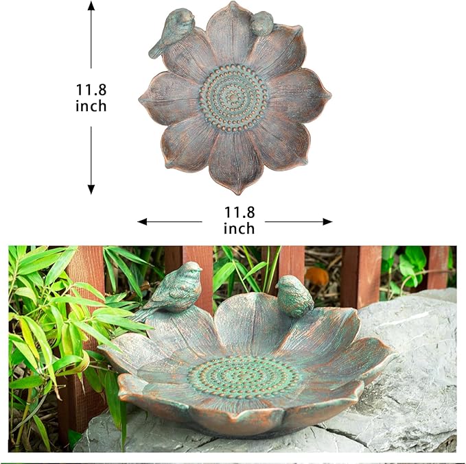MUMTOP Bird Baths for Outdoors, Antique Outdoor Garden Bird Bath Resin Birdbath Bowl with Vintage Bird Ornament for Outside Yard Table Decor