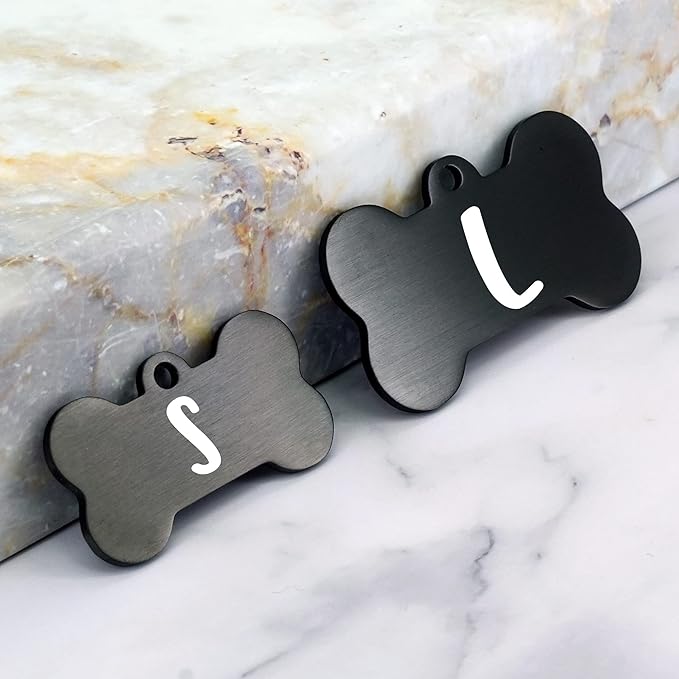 Ultra Joys Custom Personalized Pet ID Tag for Dogs, Brushed Stainless Steel Bone Dog Tag Black Small