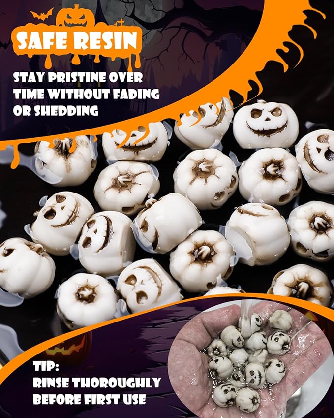 Uniclife 20 Pcs Halloween Mini Pumpkin Decorations, Halloween Fish Tank Decor, Spooky Smiling Face Mini Pumpkins, Jack-O'-Lantern Miniature Vase Fillers, White Resin Artificial Figurines