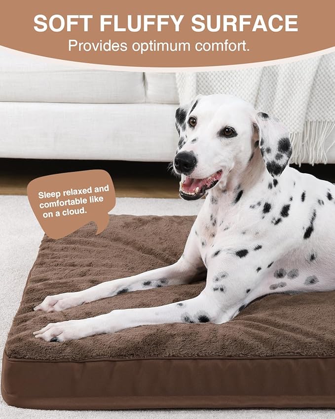 KSIIA Orthopedic Dog Bed Crate Waterproof Pet Mats for Large Dogs Deluxe Plush Washable Pet Bed with Egg Crate Foam & Removable Cover, 35 x 22 Inch, Brown