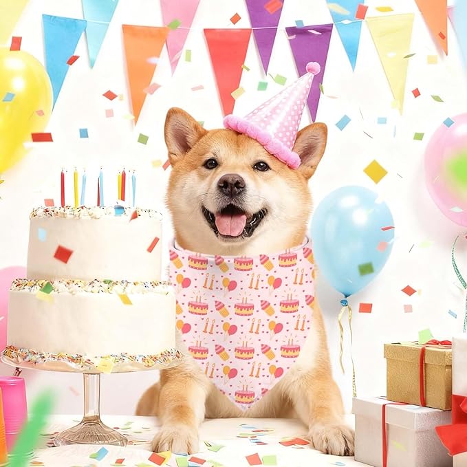 Birthday Dog Bandanas, Double Side Reversible Large Pet Bandanas, Adjustable Triangle Holiday Scarves for Dogs Girl Boy Pets, Christmas Stocking Stuffers for Dogs