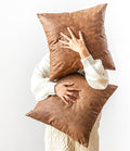 Leather Throw Pillow Covers Pack of 2 Brown, Modern Boho Thickened Floor Decorative Pillow Covers, for Home Decor Outdoor Waterproof Pet Hair Resistant Abrasion Cushion Cover 20x20 inch.