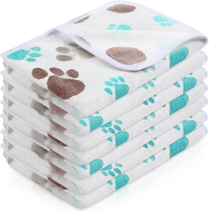 Tatuo 4 Pcs Dog Blanket for Pet Cat Blankets Indoor Puppy Teething Stuff Toys Paw Print Fleece Soft Blanket Sleep Mat for Guinea Pig Cage(Milky White,Small(24 x 16 Inch),Square)