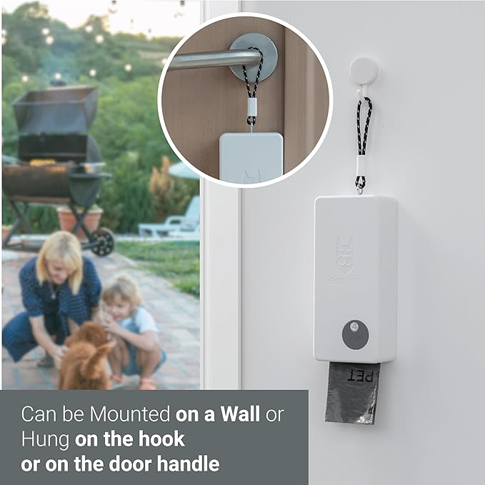 SVD.PET Dog Poop Bag Dispenser, Outdoor or Indoor Pet Waste Bag Dispenser Station, Wall Mount or Hanging with Strap. Easy to Refill Magnetic Cover (White, Dispenser only)
