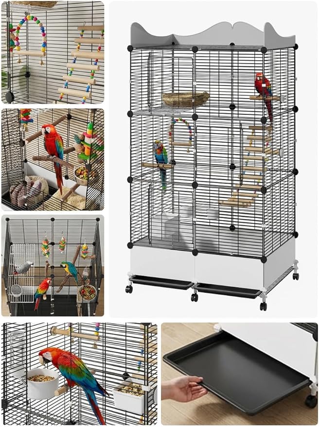 Encrypted Bird Cage Large Bird Cages 57-Inch, Top Storage Space, Bottom Splash Guard with Essential Bird Supplies – Durable & Spacious Aviary – Budgies & Cockatiels