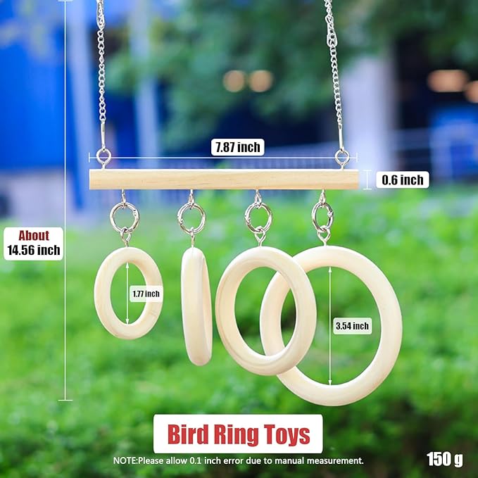 Bird Swing Rings for Cage,Hanging Bird Toys Natural Wooden,Bird Perch Climbing Toys,Parrot Perch Stand for Conure,Budgie,Cockatiel,Lovebird,Canary,Finch,Hamster,Small Pets Accessories,4-Ring (Ring)