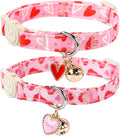 Cat Collar, 2Pack Valentine's Day Kitten Collars Cute Breakaway Cat Collar with Bell, Red Love Heart Pink Hearts Kitty Collars Adjustable Size for Girl and Boy Cats