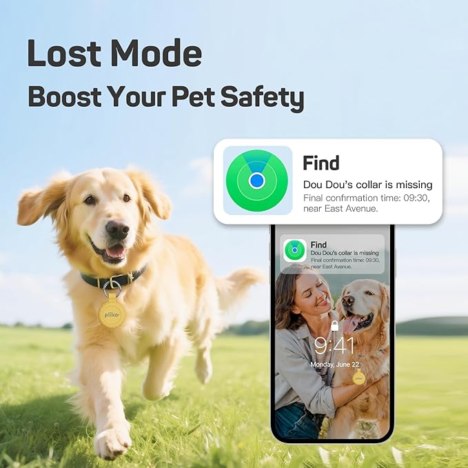 Plike Smart Pet Tracker for Apple Find My (iOS only), Dog Tracker Tag with Silicone Cover, Scan QR for Instant Location Alerts, No Monthly Fee, Anti-Lost Tracker for Dogs & Cats