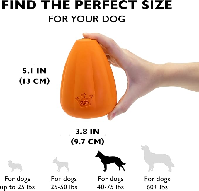 Chew King by Mammoth Premium Treat Dispensing Dog Toy, Durable Natural Rubber Chew Toy with Bacon Flavor, Safety Air Vent, Interactive Enrichment Toy for Aggressive Chewers, XL - Orange