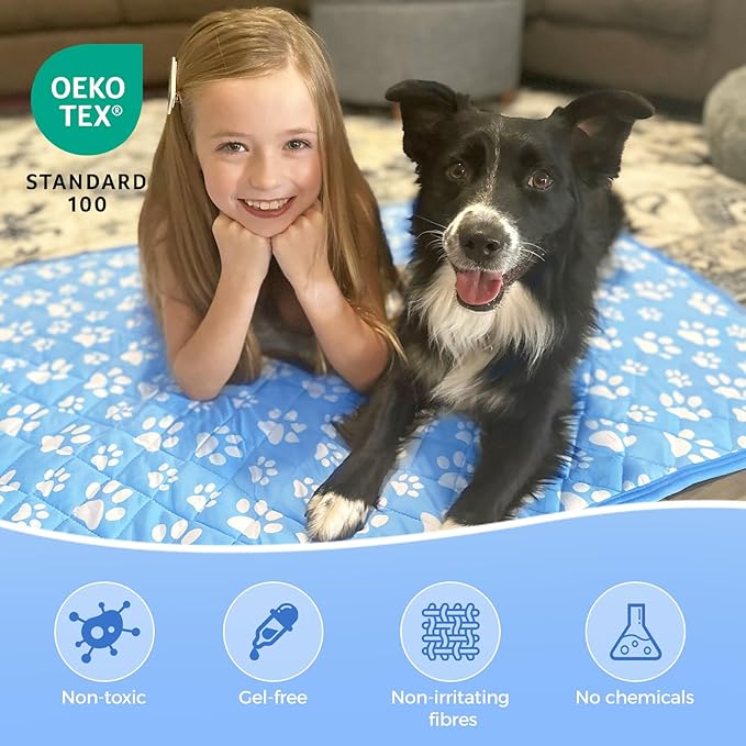 Rywell Self-Cooling Mat for Dogs Small,Cats,Rabbit&Guinea Pig cage Liners 24'' x 18''- Endothermic Color Changing Arc-Chill Cooling Fiber - Washable Non-Toxic Summer Pet Bed, Non-Slip, Foldable