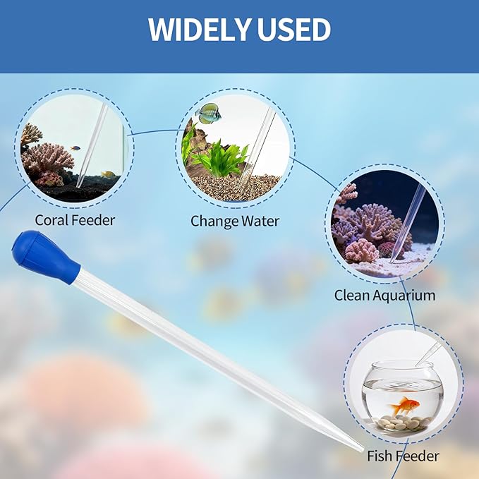 Extra Long Aquarium Coral Feeder Tool with Extension Tube, Deep Tank Fish Feeding Pipette, Long Pipette for Coral and Fish Feeding,Reef Tank Maintenance Accessories（17.7in&11.4in）
