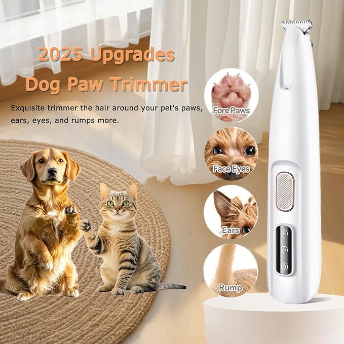2PCs Dog Paw Trimmer with LED Light,35dB Low Noise Precision Pet Paw Trimmer for Dogs Cats Grooming Clippers,Safety Electric Paw Hair Trimmer for Paws,Ears,Rump,Face,Eyes,Dog