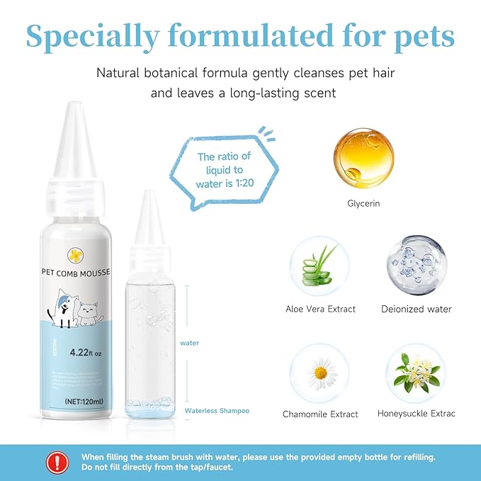 Pet Steam Brush for Dog & Cat – shower bath brush – Steam for Shedding & Grooming Water Brush for Long & Short Haired Pets Spritz Defur Comb 3-in-1 Spray Hair Removal Comb Includes 1*Waterless Shampoo
