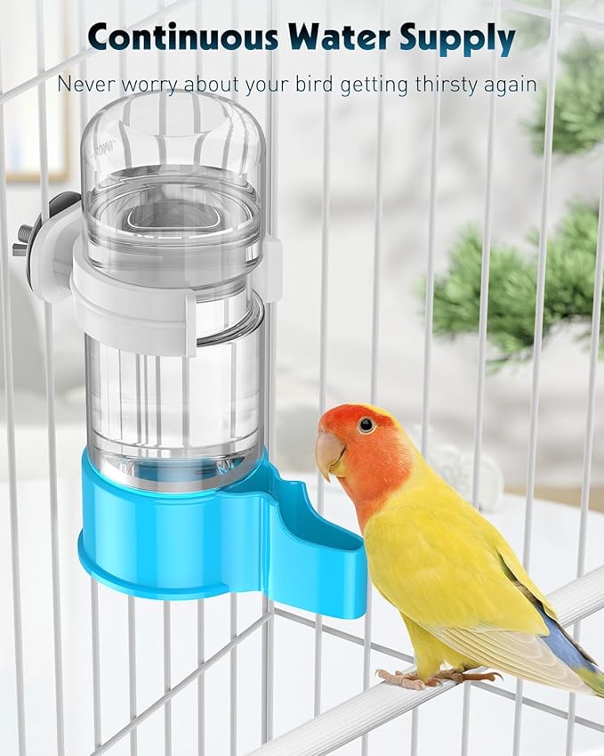 Pawfly Bird Water Dispenser, Automatic Water Feeder, Plastic Bird Cage Dispenser, Blue Parrot Waterer for Parakeet Cockatiel Budgie Lovebirds (Not Fit for Food Feeding)