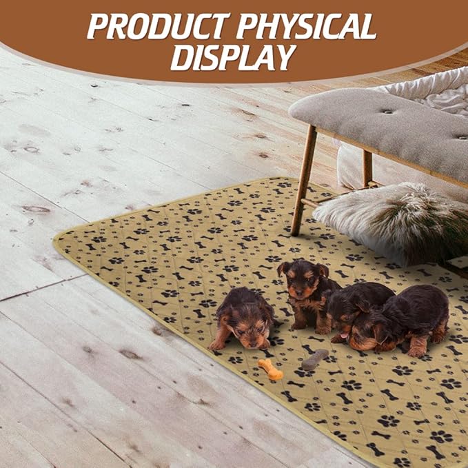 BINGPET Waterproof Dog Food Mat Non-Slip - 2 Pack Dog Bowl Mat Absorbent Pet Feeding Mats Washable Pee Pads for Puppies Cats, Bone & Paw Pattern 35.4" X 23.6"