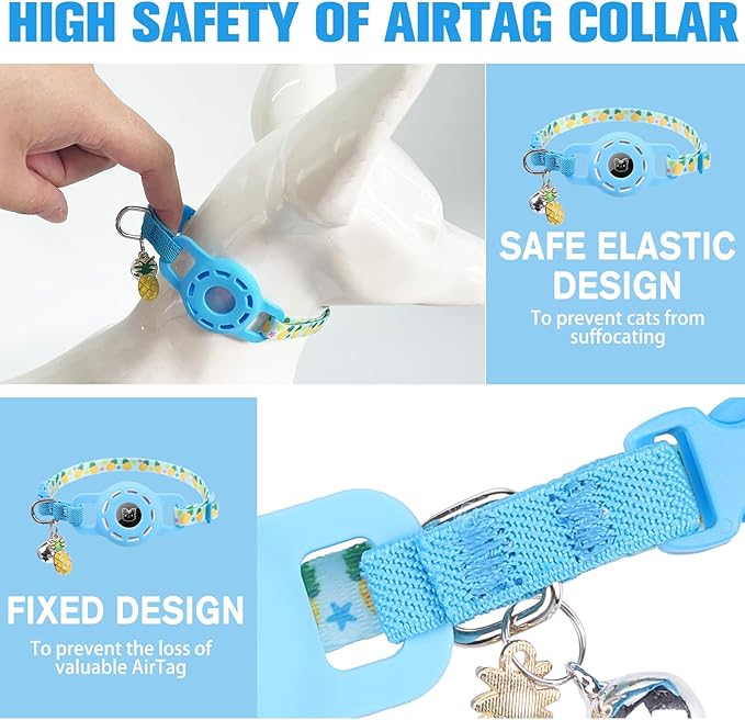 BINGPET AirTag Cat Collar with Bells, Upgraded Safety Elastic Cat Collar with Airtag Holder, Anti-Lost Cat Collars for Girl Boy Cats, Anti-Suffocation Kitty Puppy Collars