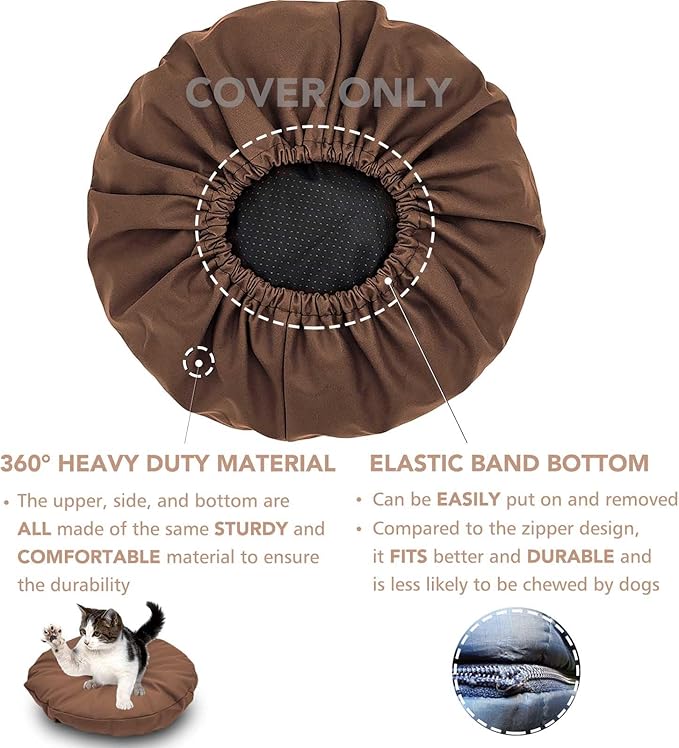 Dog Bed Cover Waterproof Replacement Machine Washable Covers for Dog Bed Heavy Duty Scratch Resistant Mattress Protector Pet Bed Round 30x30 Inch Cover Only Brown