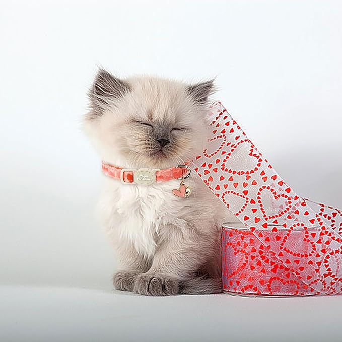 Unique style paws 2 Pack Valentine's Kitten Collar Breakaway with Bell&Pendant, Adjustable Safety Red Lip Rainbow Cat Cotton Collar for Girl Boy Cat and Small Pet