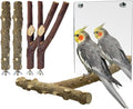 BNOSDM 5PCS Bird Perches Stand with Mirror Parrot Natural Wood Stick Perches Forked Perch Branch Parakeet Toy Set Bird Cage Accessories for Budgie Cockatiel Conure Finch Lovebird