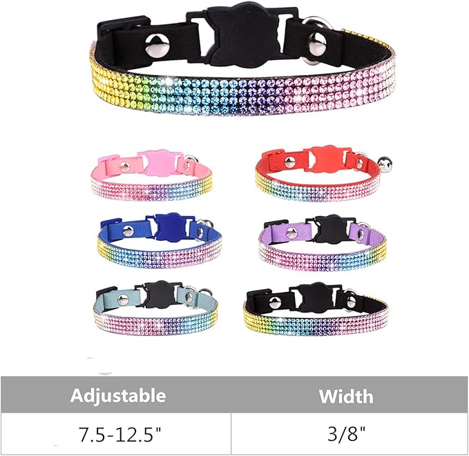 Cat Collar Breakaway Bling Diamond Rhinestone with Bell Adjustable for Cats and Kitten Girl boy (Purple)