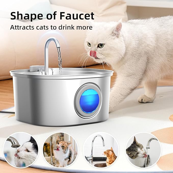 Casfuy PWS-155 Multi-Layer Filtration Quiet Stainless Steel Dog & Cat Water Fountain, 108-oz