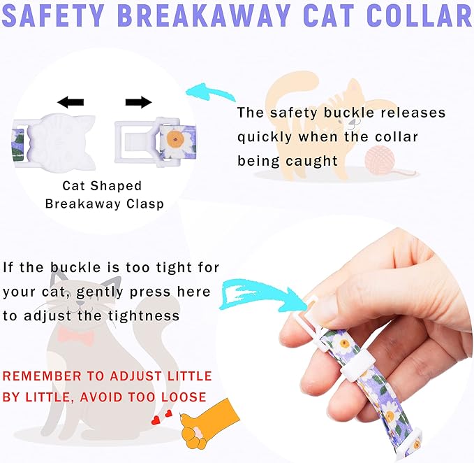 Airtag Cat Collar, JXFUKAL Kitten Collar Breakaway with Silicone Airtag Holder, Bells & Flower Charm for Girl Cats Boy Cats Small Dogs(Blue)