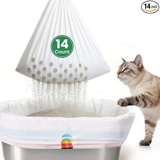 7-Day Sifting Litter System Bags, Heavy Duty Thickened Liners 37x18 Inch (14 Pack), Fits Standard Litter Boxes.