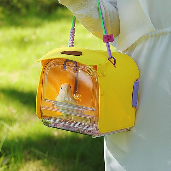 Bird Travel Carrier Cage with Metal Perch, Bottom Mesh, Food Bowl Tray, Cage Cover & Breathable Clear Ventilation for S/M Birds, Conures, Parakeets, Budgies, Canaries, Lovebirds - Purple