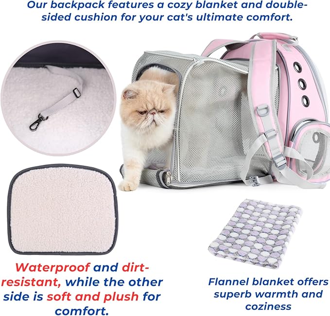 Lollimeow Expandable Cat Backpack Carrier for Large Cats & Small Dogs - Airline Approved Pet Bubble Backpack with Dual-Side Expansion, Perfect for Travel, Hiking & Outdoor Adventures, Up to 16lbs